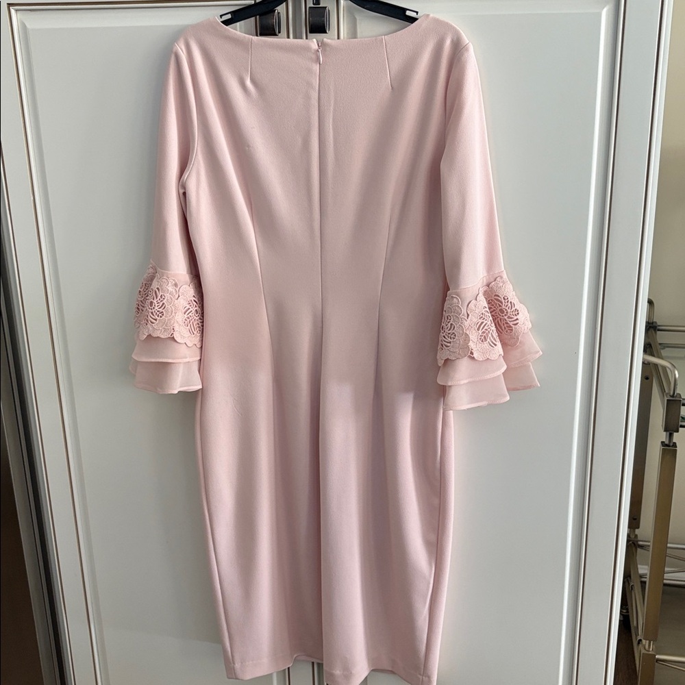 Calvin Klein Blush Pink Lace-Sleeve Midi Dress - Picture 5 of 5